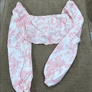 Floral Pink and White Off-Shoulder Top